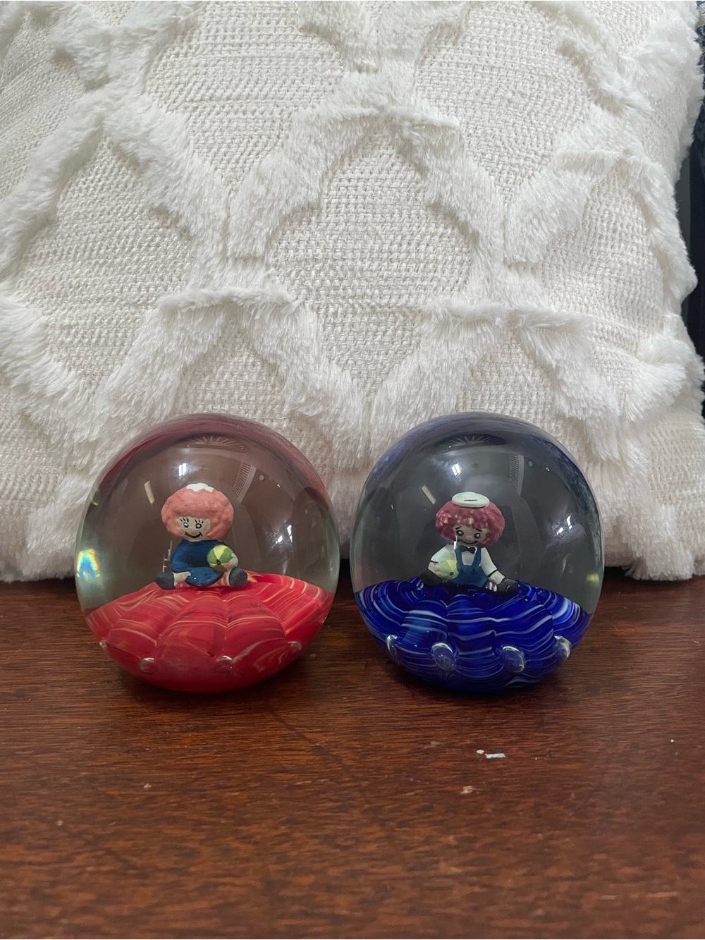 Joe Rice Raggedy Ann & Andy rare glass paperweights